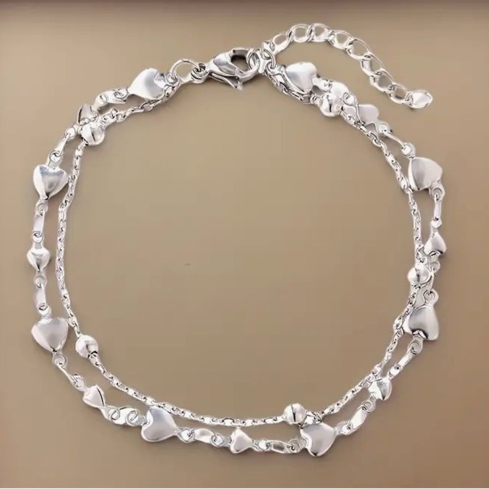 Simple Elegant Double Layered Stainless Steel Heart Bracelet